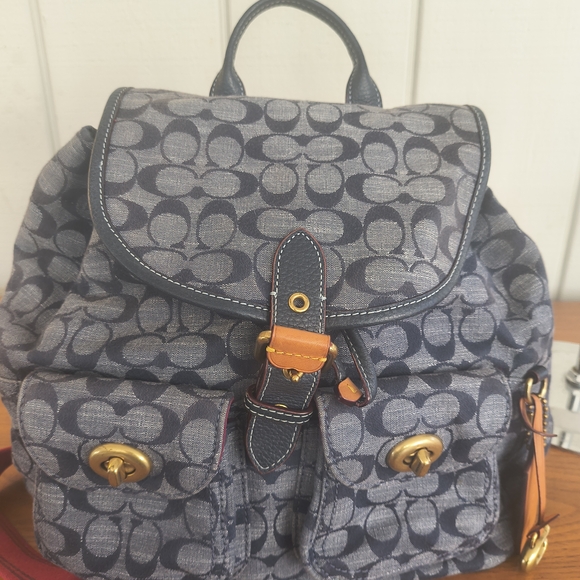 Coach Denim Backpack with Red Accents - Picture 7 of 13